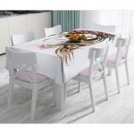 - Masa-5094-Gorsel - Realhomes  Beyaz Zeminde Renkli Kalem Çizimli Dekoratif Modern Masa Örtüsü Realhomes