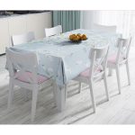 - Masa-5113-Gorsel - Realhomes  Mavi Zeminde Beyaz Ortanca Çiçeği Dijital Baskılı Masa Örtüsü Realhomes