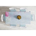 - Masa-5114-Gorsel-1 - Realhomes Mavi Zeminde Fuşya Beyaz Ortanca Çiçeği Dijital Baskılı Masa Örtüsü Realhomes