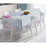 - Masa-5114-Gorsel - Realhomes Mavi Zeminde Fuşya Beyaz Ortanca Çiçeği Dijital Baskılı Masa Örtüsü Realhomes