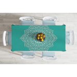 Turkuaz Zeminde Mandala Dijital Baskılı Modern Masa Örtüsü Realhomes