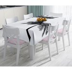 - Masa-5228-Gorsel - Realhomes  Beyaz Zeminde Siyah Palmiye Desenli Özel Tasarım Masa Örtüsü Realhomes