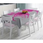 Gri Zeminde Dekoratif Fuşya Ağaç Tasarımlı Masa Örtüsü Realhomes