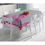 Realhomes Gri Zeminde Fuşya Ağaç Tasarımlı Dekoratif Masa Örtüsü Realhomes