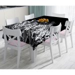 Siyah Zeminde Beyaz Ve Gri Çiçek Temalı Özel Tasarım Masa Örtüsü Realhomes