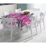 - Masa-5233beyaz-Gorsel - Realhomes  Beyaz Zeminde Gri Ve Fuşya Çiçek Dijital Baskılı Masa Örtüsü Realhomes