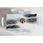 - Masa-5235-Gorsel-1 - Realhomes Siyah Beyaz Palmiye Yaprakları Dijital Baskılı Masa Örtüsü Realhomes