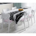 - Masa-5235-Gorsel - Realhomes Siyah Beyaz Palmiye Yaprakları Dijital Baskılı Masa Örtüsü Realhomes