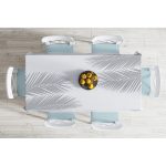 - Masa-5235gri-Gorsel-1 - Realhomes  Beyaz Zeminde Gri Palmiye Yaprakları Özel Tasarım Masa Örtüsü Realhomes