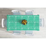 - Masa-5236yesil-Gorsel-1 - Realhomes  Yeşil Zeminde Geometrik Kare Motifli Dekoratif Masa Örtüsü Realhomes