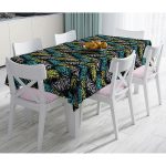 Siyah Zeminde Renkli Yaprak Motifli Özel Tasarım Masa Örtüsü Realhomes