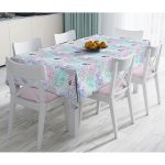 - Masa-5252-Gorsel - Realhomes  Beyaz Zemin Üzerinde Sulu Boya Renkli Yaprak Çizimli Modern Masa Örtüsü Realhomes