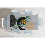 Gri Zemin Üzerinde Soyut Yaprak Çizimli Modern Özel Tasarım Masa Örtüsü Realhomes