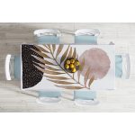 Beyaz Zeminde Soyut Çizim Ay Ve Yaprak Motifli Masa Örtüsü Realhomes