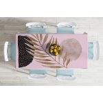 - Masa-5316pembe-Gorsel-1 - Realhomes  Pembe Zemin Üzerinde Soyut Çizim Ay Ve Yaprak Motifli Masa Örtüsü Realhomes