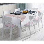 - Masa-5320-Gorsel - Realhomes  Beyaz Zeminde Tropik Yaprak Desen Dijital Baskılı Masa Örtüsü Realhomes