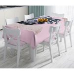 - Masa-5320pembe-Gorsel - Realhomes  Pembe Zeminde Tropik Yaprak Desen Dijital Baskılı Özel Tasarım Masa Örtüsü Realhomes
