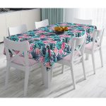 Pembe Zeminde Canlı Tropik Yaprakları Dijital Baskılı Masa Örtüsü Realhomes