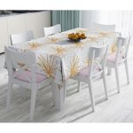 - Masa-5339-Gorsel - Realhomes Beyaz Ve Gold Yaprak Desenli Özel Tasarım Modern Masa Örtüsü Realhomes