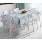 Mavi Yapraklar Üzerinde Nokta Tasarımlı Masa Örtüsü Realhomes