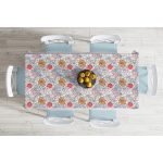 - Masa-5372-Gorsel-1 - Realhomes Realhomes Kırmızı Ve Turuncu Puantiyeli Zeminde Karakalem Çiçek Motifli Modern Masa Örtüsü Realhomes