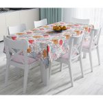 - Masa-5372-Gorsel - Realhomes Realhomes Kırmızı Ve Turuncu Puantiyeli Zeminde Karakalem Çiçek Motifli Modern Masa Örtüsü Realhomes