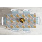 - Masa-5375-Gorsel-1 - Realhomes Mavi Ve Kahverengi Puantiye Zeminli Karakalem Çizim Çiçek Motifli Masa Örtüsü Realhomes