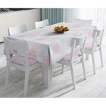 Gökyüzü Temalı Gümüş Ve Pembe Yapraklı Dijital Baskılı Masa Örtüsü Realhomes