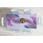 - Masa-5520-Gorsel-1 - Realhomes  Toz Mavisi Zeminli Tropik Yapraklı Özel Tasarım Modern Masa Örtüsü Realhomes