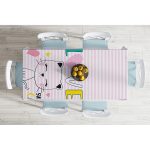 Realhomes Pembe Çizgili Zeminde Sweet Cat Tasarımlı Modern Masa Örtüsü Realhomes