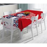 - Masa-5819-Gorsel - Realhomes  Kırmızı Zeminli Köpek Tutan Hanım Desenli Modern Masa Örtüsü Realhomes