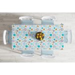 - Masa-7017-Gorsel-1 - Realhomes  Beyaz Zeminde Mavi Puan Gold Yıldızlı Dijital Baskılı Modern Masa Örtüsü Realhomes