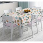 - Masa-7020-Gorsel - Realhomes  Ekru Zeminli Yaprak Motifler Dijital Baskılı Modern Masa Örtüsü Realhomes