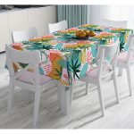 - Masa-7024-Gorsel - Realhomes  Soyut Renkli Yaprak Motifli Dijital Baskılı Modern Masa Örtüsü Realhomes