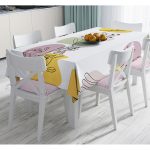 - Masa-7067-Gorsel - Realhomes  Sarı Pudra Renkli İnce Dal Motifli Dijital Baskılı Modern Masa Örtüsü Realhomes
