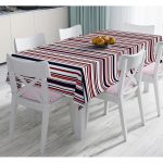 - Masa-7098-Gorsel - Realhomes  Beyaz Zeminde Renkli Çizgi Detaylı Dijital Baskılı Modern Masa Örtüsü Realhomes
