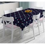 Lacivert Zeminli Renkli Yunus Desenli Dijital Baskılı Modern Masa Örtüsü Realhomes