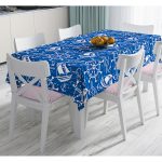 Mavi Beyaz Zeminli Deniz Yıldızı Desenli Dijital Baskılı Modern Masa Örtüsü Realhomes