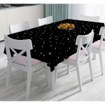 Gold Zeminde Yatay Siyah Çizgili Dijital Baskılı Modern Masa Örtüsü Realhomes