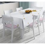 - Masa-7144-Gorsel - Realhomes  Beyaz Zeminde Gold Renkli Çan Desenli Dijital Baskılı Modern Masa Örtüsü Realhomes