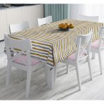 - Masa-7155-Gorsel - Realhomes Beyaz Zeminde Gold Ve Siyah Çizgili Dijital Baskılı Modern Masa Örtüsü Realhomes