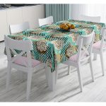 - Masa-7182-Gorsel - Realhomes  Renkli Zemin Üzerinde Onedraw Çizimli Dijital Baskılı Modern Masa Örtüsü Realhomes