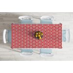 - Masa-7188-Gorsel-1 - Realhomes  Kırmızı Zemin Üzerinde Beyaz Kar tanesi Desenli Dijital Baskılı Modern Masa Örtüsü Realhomes