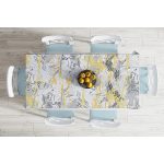 Gri Zemin Üzerinde Gold Detaylı Soft Çizim Desenli Dijital Baskılı Modern Masa Örtüsü Realhomes