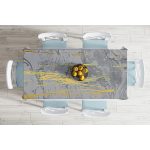 Antrasit Zemin Üzerinde Gold Detaylı Çizim Desenli Dijital Baskılı Modern Masa Örtüsü Realhomes