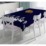 Lacivert Zeminli Çapa Desenli Dijital Baskılı Modern Masa Örtüsü Realhomes