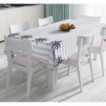 - Masa-7202-Gorsel - Realhomes  Gri Beyaz Zeminde Pusula Desenli Dijital Baskılı Modern Masa Örtüsü Realhomes