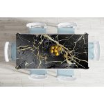 - Masa-7224-Gorsel-1 - Realhomes  Siyah Zeminde Gold Renkli Çizim Desenli Dijital Baskılı Modern Masa Örtüsü Realhomes