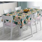 - Masa-7249-Gorsel - Realhomes  Pudra Zemin Üzerinde Onedraw Çizimli Yaprak Desenli Dijital Baskılı Modern Masa Örtüsü Realhomes