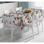 - Masa-7253-Gorsel - Realhomes  Pudra Zemin Üzerinde Onedraw Çizimli Yaprak Desenli Dijital Baskılı Modern Masa Örtüsü Realhomes